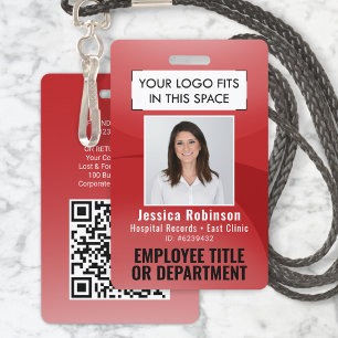 Personeelsfoto ID QR Barcode Uw Logo Rode Boog Badge