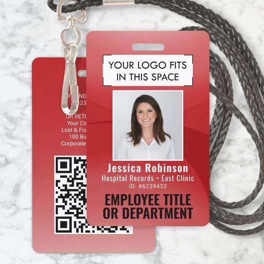 Personeelsfoto ID QR Barcode Uw Logo Rode Boog Badge