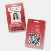 Personeelsfoto ID QR Barcode Uw Logo Rode Boog Badge (Voor- en achterkant)
