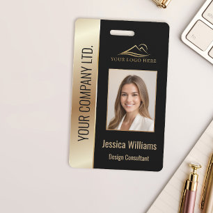 Personeelsfoto ID QR-barcode Uw logo zwart goud Badge