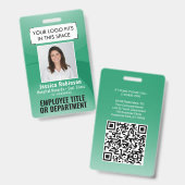 Personeelsfoto ID QR-code Uw logo groene boog Badge (Voor- en achterkant)