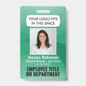 Personeelsfoto ID QR-code Uw logo groene boog Badge (Voorzijde)