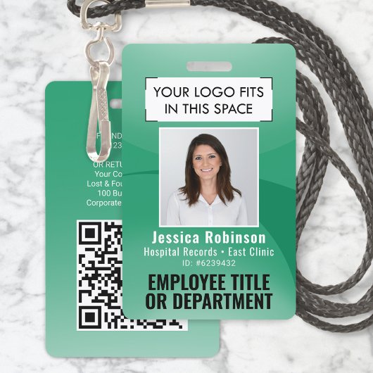 Personeelsfoto ID QR-code Uw logo groene boog Badge