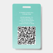 Personeelsfoto ID QR-code Uw logo Teal Blauwe Boog Badge (Achterkant)