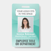 Personeelsfoto ID QR-code Uw logo Teal Blauwe Boog Badge (Voorzijde)