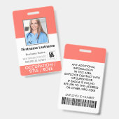 Personeelsfoto ID Streepjescode Logo Levend Koraal Badge (Voor- en achterkant)