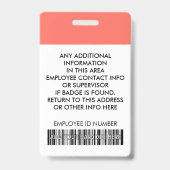 Personeelsfoto ID Streepjescode Logo Levend Koraal Badge (Achterkant)