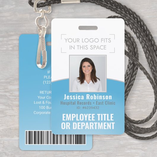 Personeelsfoto ID-streepjescode Uw logo blauwe cur Badge