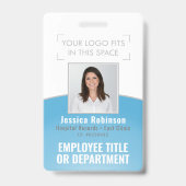 Personeelsfoto ID-streepjescode Uw logo Blauwe kro Badge (Voorzijde)