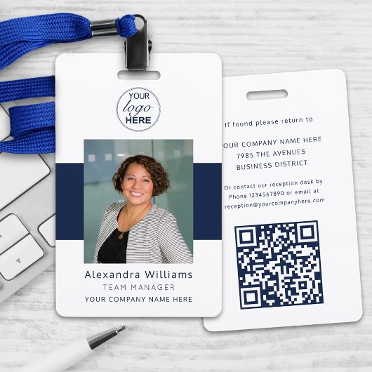 Personeelsfoto ID Uw logo hier QR-codebeveiliging Badge