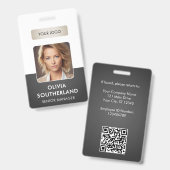 Personeelsfoto QR-code Zakelijk Logo Grijs ID Badge (Voor- en achterkant)