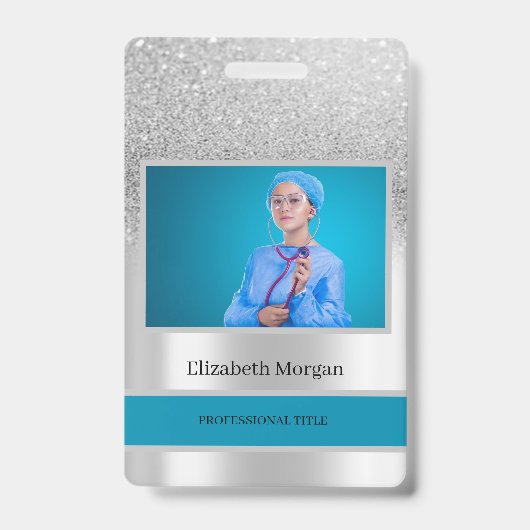 Personeelsfoto Zilveren Glitter Bokeh Badge (Voorzijde)