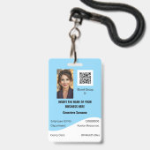 Personeelskaart CUSTOM, bewerkbaar, blauw wit Badge (Voorzijde met lanyard)