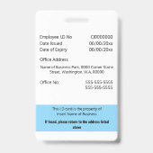 Personeelskaart CUSTOM, bewerkbaar, blauw wit Badge (Achterkant)
