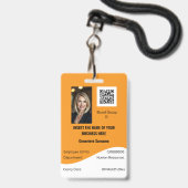 Personeelskaart CUSTOM, bewerkbaar, oranje wit Badge (Voorzijde met lanyard)