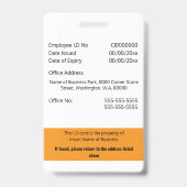 Personeelskaart CUSTOM, bewerkbaar, oranje wit Badge (Achterkant)