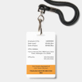 Personeelskaart CUSTOM, bewerkbaar, oranje wit Badge (Achterkant met lanyard)
