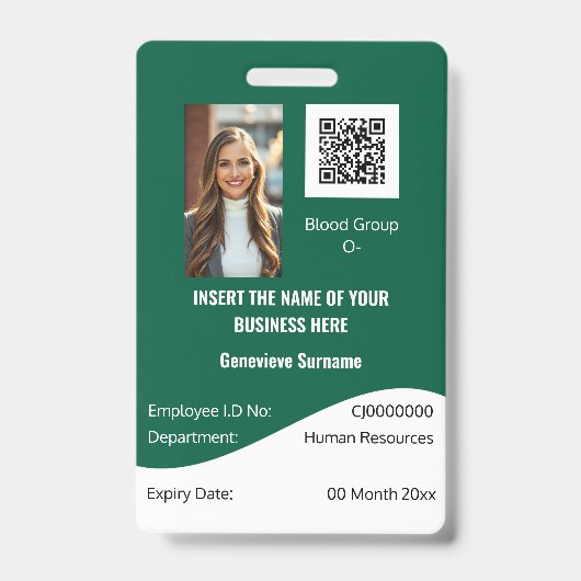 Personeelskaart CUSTOM modern groen wit Badge (Voorzijde)
