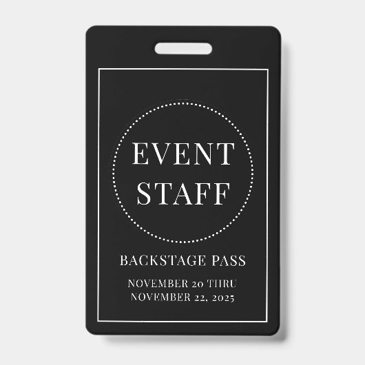 Personeelskaart evenement backstage badge (Voorzijde)