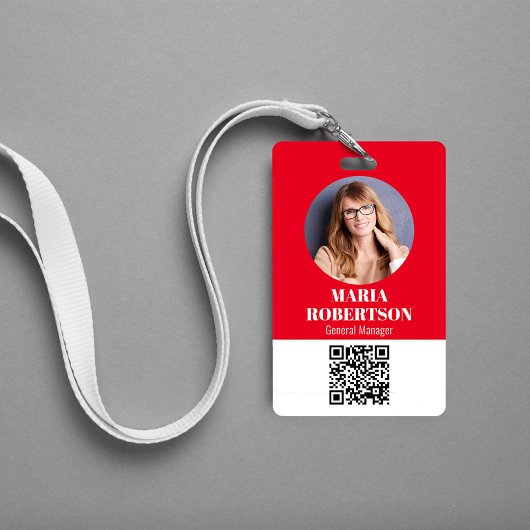 Personeelskaart Minimalistische Foto QR-code Rood Badge