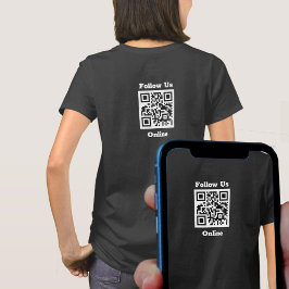 Personeelskleding. Volg ons online. QR-code op een T-shirt