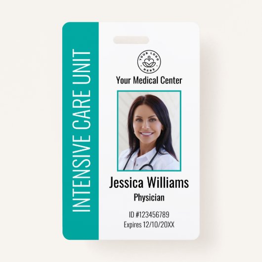 Personeelsleden Logo Foto Blauwgroen ID Badge (Voorkant)