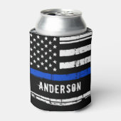 Personeelsleden van de politie met een blauwe lijn blikjeskoeler (Blikje Voorkant)