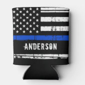 Personeelsleden van de politie met een blauwe lijn blikjeskoeler (Achterkant)