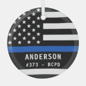 Personeelsleden van de politie met een blauwe lijn glas ornament (Voorkant)