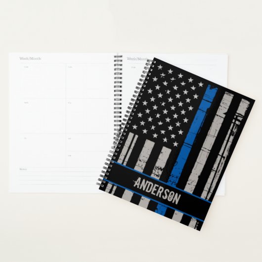 Personeelsleden van de politie met een blauwe lijn planner (Display)