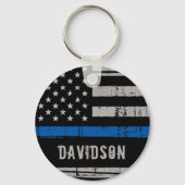 Personeelsleden van de politie met een blauwe lijn sleutelhanger (Achterkant)
