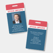 Personeelsleden van ID-ID Rode Blauwe Foto Badge (Voor- en achterkant)