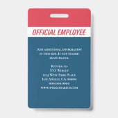 Personeelsleden van ID-ID Rode Blauwe Foto Badge (Achterkant)