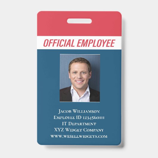 Personeelsleden van ID-ID Rode Blauwe Foto Badge (Voorzijde)