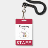 Personeelsnaam Badge met Lanyard Custom Logo Red (Voorkant met koord)