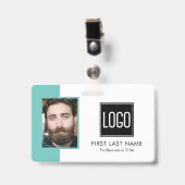 Personeelsnummer | Blauwgroen Logo foto Badge (Voorzijde met clip)