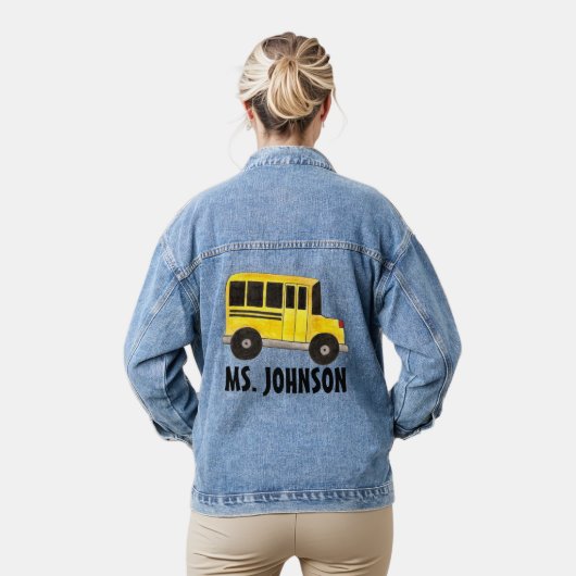Personeelsonderwijs op de Gele School Bus Denim Jacket (Model)