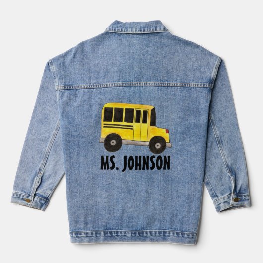 Personeelsonderwijs op de Gele School Bus Denim Jacket (Achterkant)