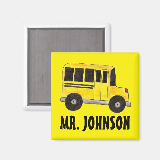 Personeelsonderwijs op de Gele School Bus Magneet (Voorkant / Achterkant)