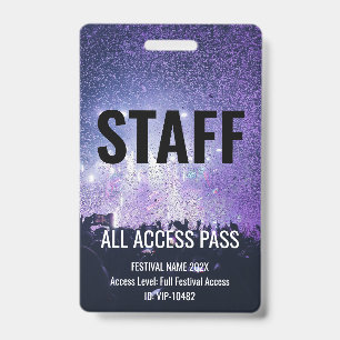 Personeelspas Zwart All Access Muziekfestival Conc Badge