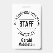 Personeelspasje. Officiële badge van het personeel (Front)