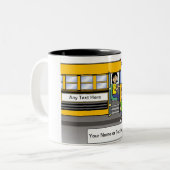 Personeelsrijder op school - Cartoon Vrouw Tweekleurige Koffiemok (Voorkant links)