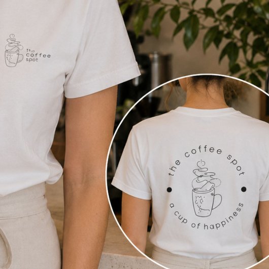 Personeelsshirt koffiezaak met eigen logo van het t-shirt