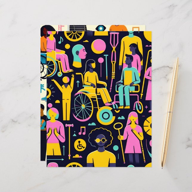 Personen met een handicap Scrapbook papier (Voorkant / Achterkant in situ)