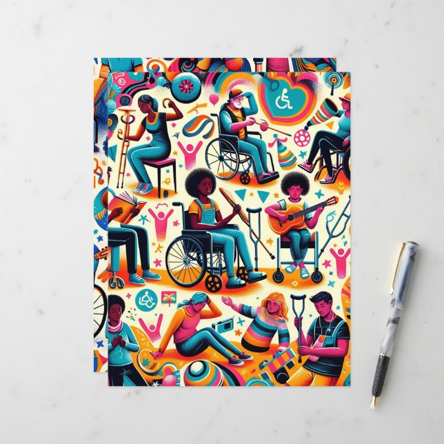 Personen met een handicap Scrapbook papier (Voorkant / Achterkant in situ)