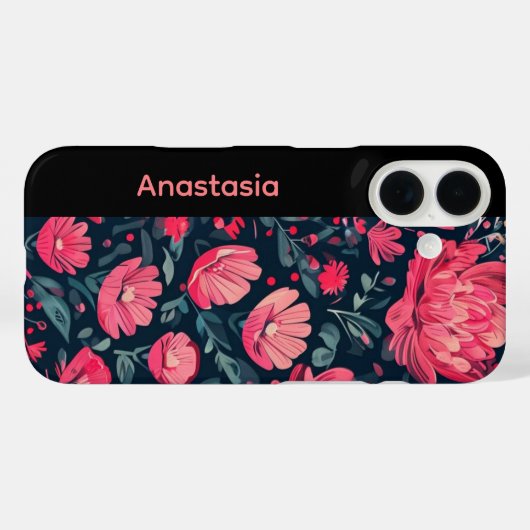 Personized Floral Pink iPhone Case (Achterkant (horizontaal))