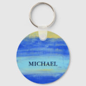 Personlized Button Keychain  "At the Beach" Blue (Voorkant)