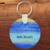 Personlized Button Keychain  "At the Beach" Blue (Voorkant)