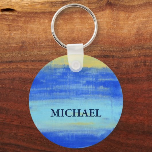 Personlized Button Keychain  "At the Beach" Blue (Voorkant)