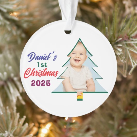 Personlized Photo Daniel's 1st Christmas Tree  Ornament (Boom)